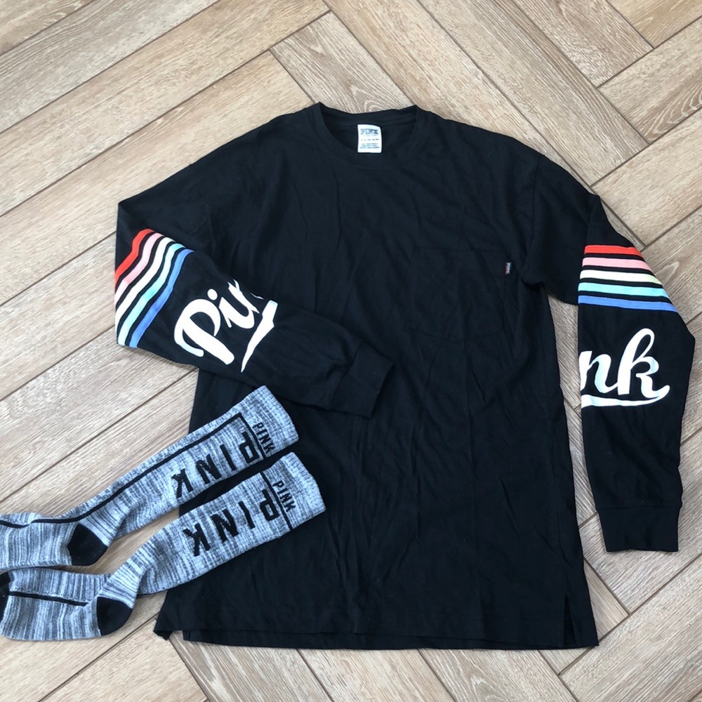 Bundle of PINK long sleeve t-shirt and socks